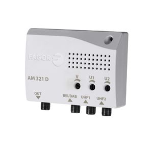 AM 321_ zesilovač, 30-38-38 dB, 2 vstupy BIII/DAB-UHF-UHF, 1 výstup, LTE700