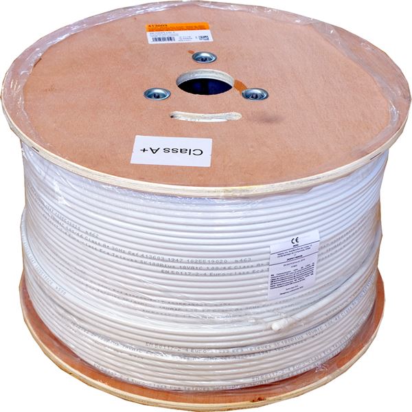 413603_ koax.kabel, ClassA+, 6,7mm, bílý, PVC, vnitř. vodič 1,02mm Cu, opletení Al, balení 500m